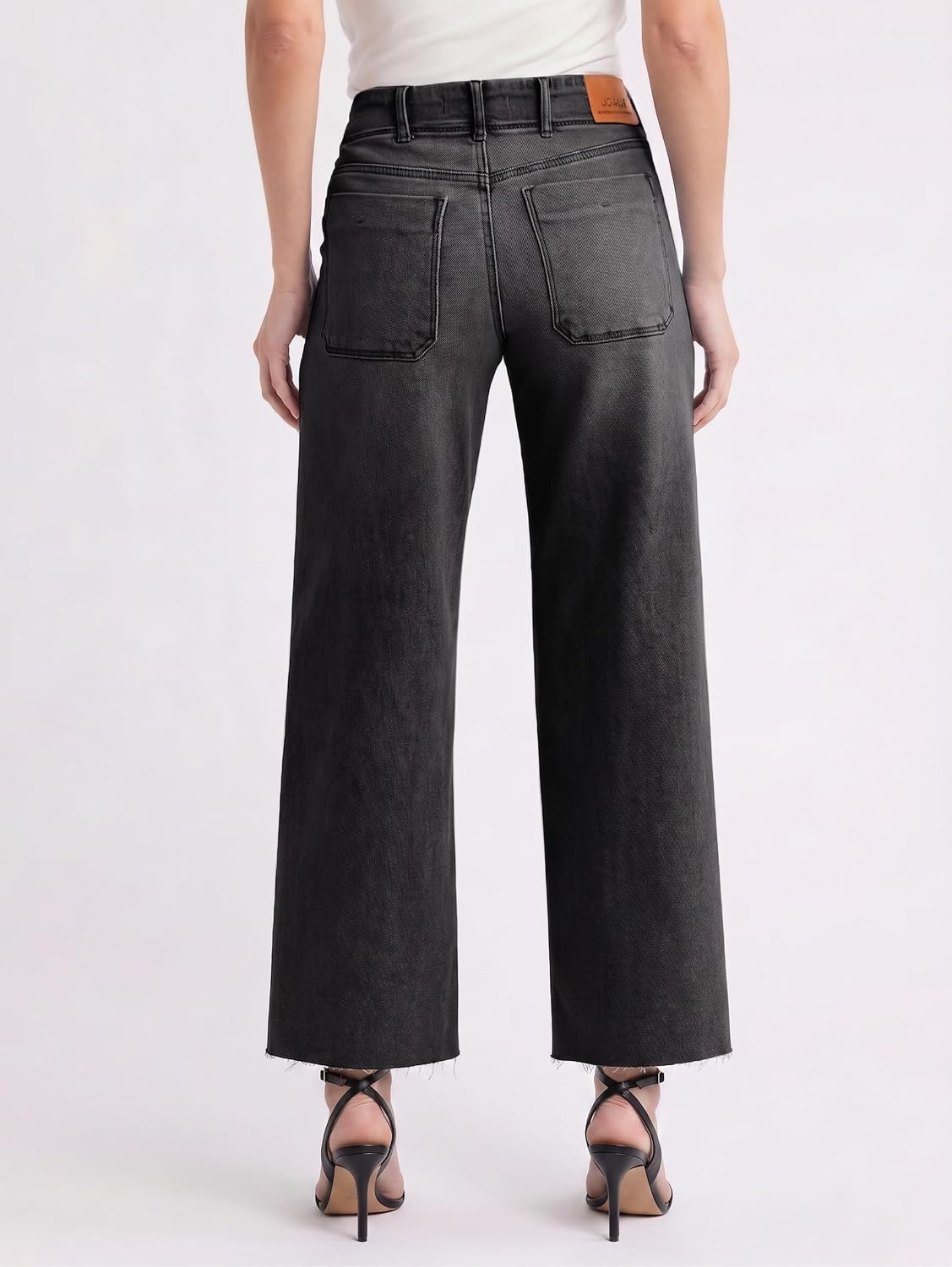 EMMIOL Baggy Straight Leg Jeans Women, Mid-High Rise Denim Pants, Y2K Vintage Distressed Stretchy Loose Fit with Large Pocket，Boyfriend Wide Leg Trousers Casual, Black 1
