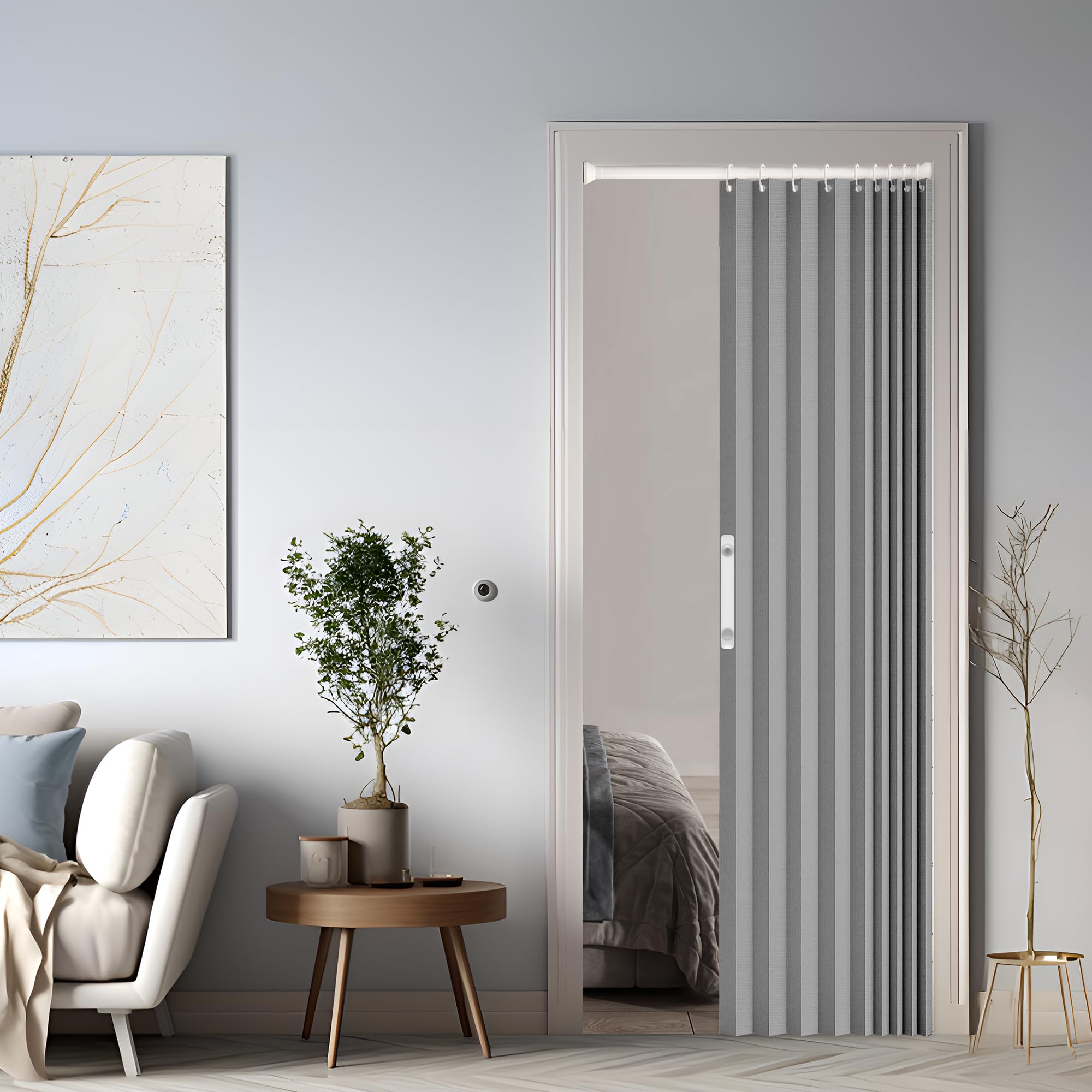 Magnetischer Türvorhang mit Verdunkelung, Faltbarer Raumteiler für Bad/Schlafzimmer/Wohnzimmer, Akkordeon-Design (Gray)