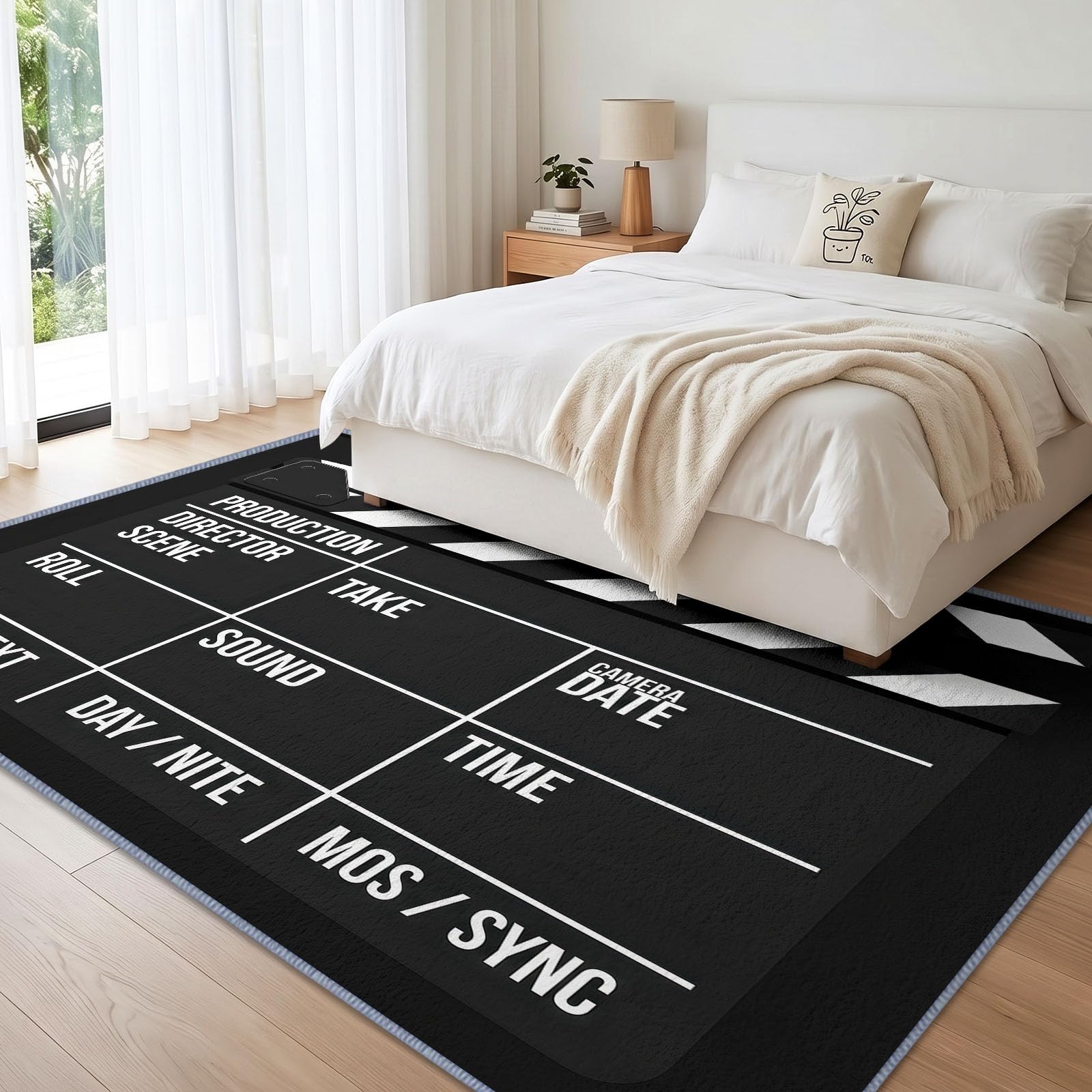Modern Teppich 80x150cm Schwarz-Weiß, Waschbar für Wohnzimmer Schlafzimmer