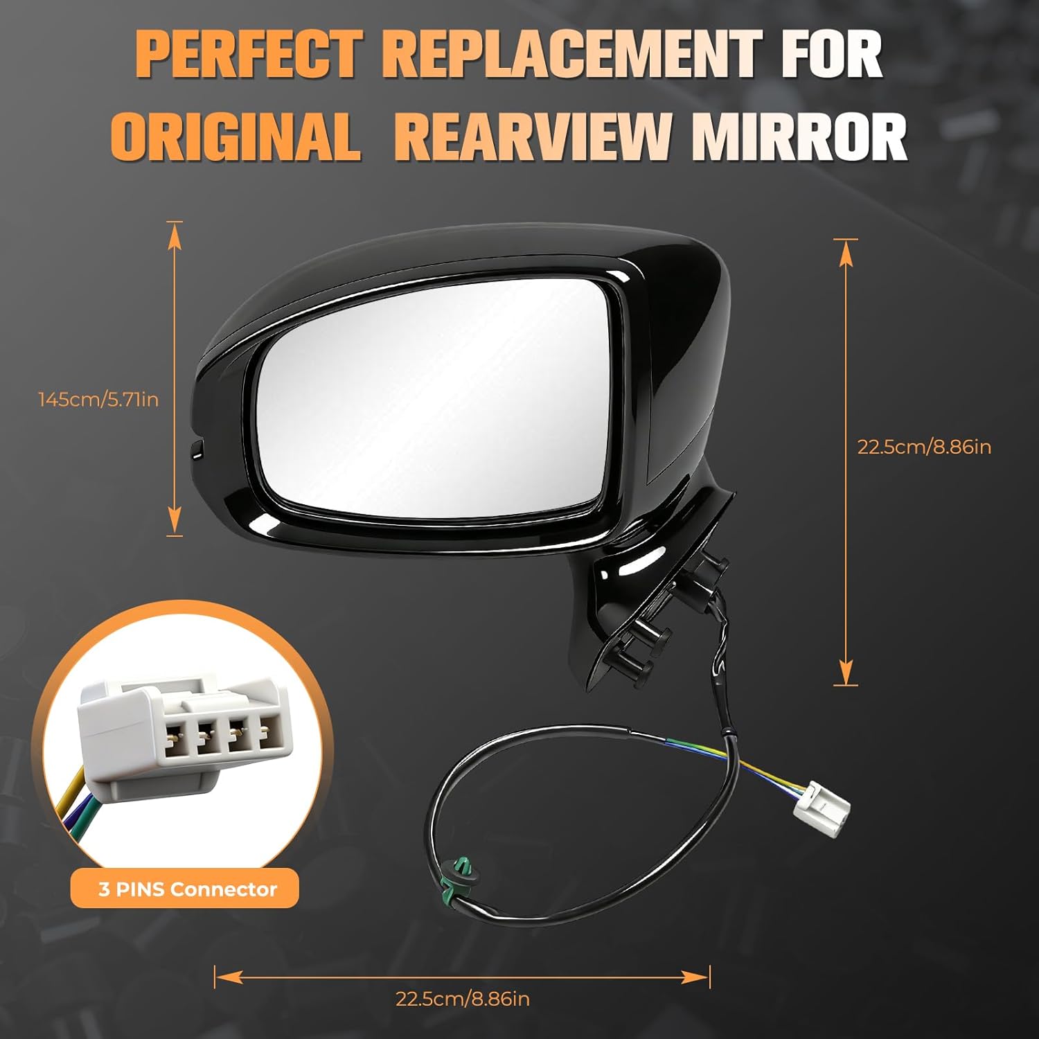 Left Driver Side Mirror Compatible with Honda Fit 2015-2020 | Non-Heated Power-Adjustable Glass Manual Folding | Black Paint-to-Match | OE Direct Replacement for HO1320332 (3PINS)