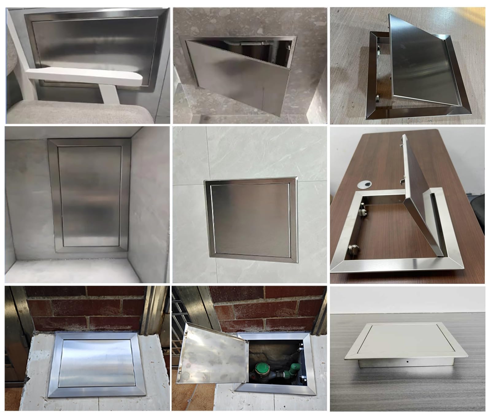 Puerta de acceso de acero inoxidable para medidor eléctrico, caja de orificios de ventilación, panel duradero para baño, cocina, isla de barbacoa al aire libre, diseño abatible