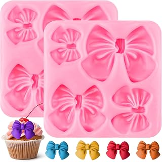 2 Pack Bow Molds for Chocolate,Pink Silicone Bow Chocolate Fondant Mold Cake Pop for Wedding Birthday Party Dessert Cake Supplies (2.7x2.7 Inch)