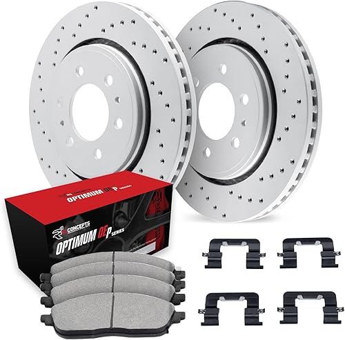 R1 Concepts Front Brakes and Rotors Kit Front Brake Pads Brake Rotors and Pads Optimum OEp Brake Pads and Rotors Hardware Kitfits 1998-2015 Nissan