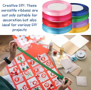 8 Roll Double-Sided Satin Ribbon Set, 1cm x 22m Assorted Colors for Crafting, Gift Wrapping, Sewing & DIY Decorations