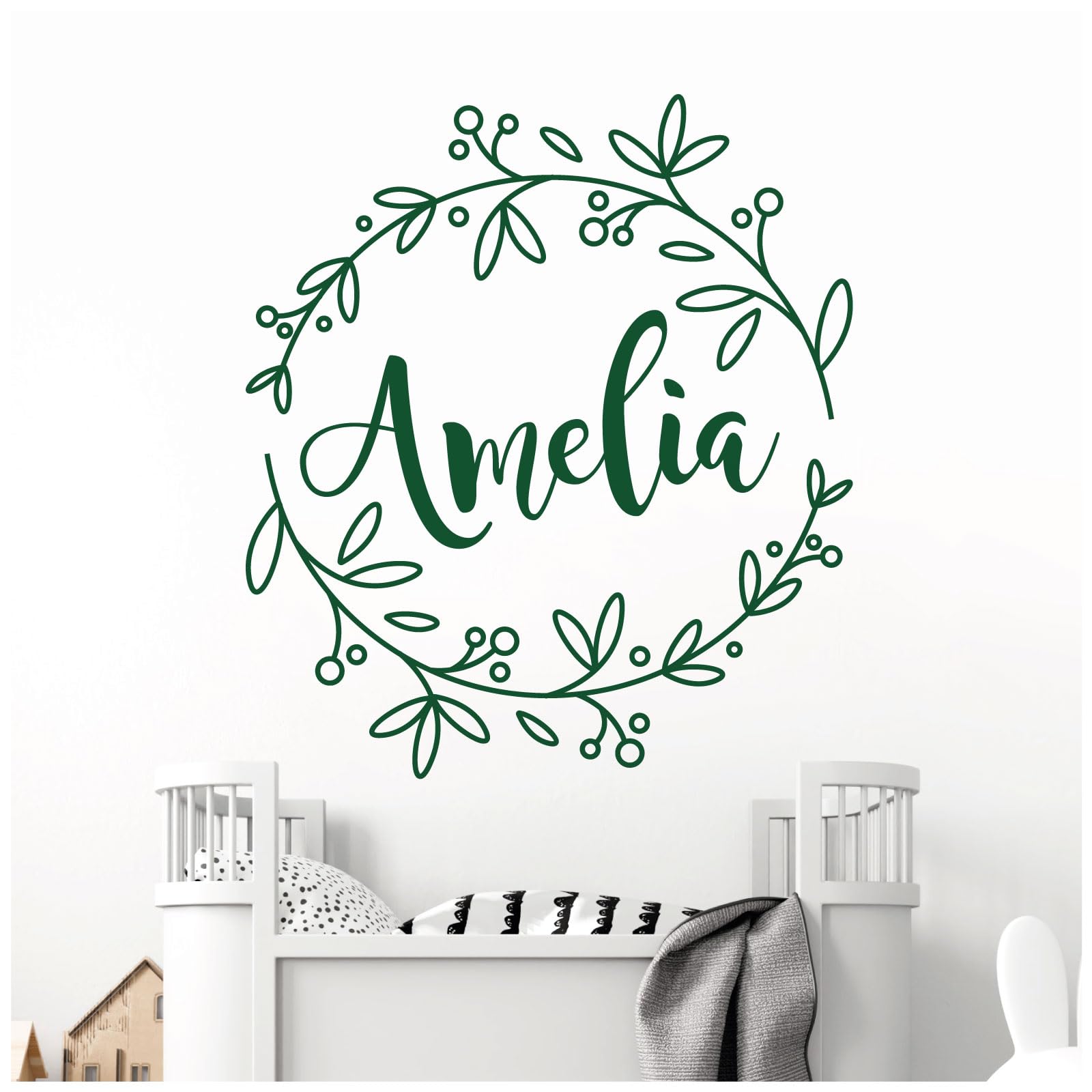 Personalised Name - Floral Wreath - Nursery Vinyl Wall Decal Sticker [Medium] [Forest]
