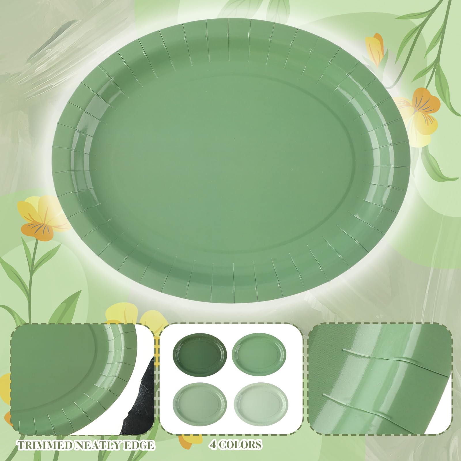 Geyoga 48 piatti ovali di carta usa e getta resistenti, 25,4 x 30,5 cm, colore verde salvia, ideali per feste, dessert, cene, compleanni, matrimoni, baby shower