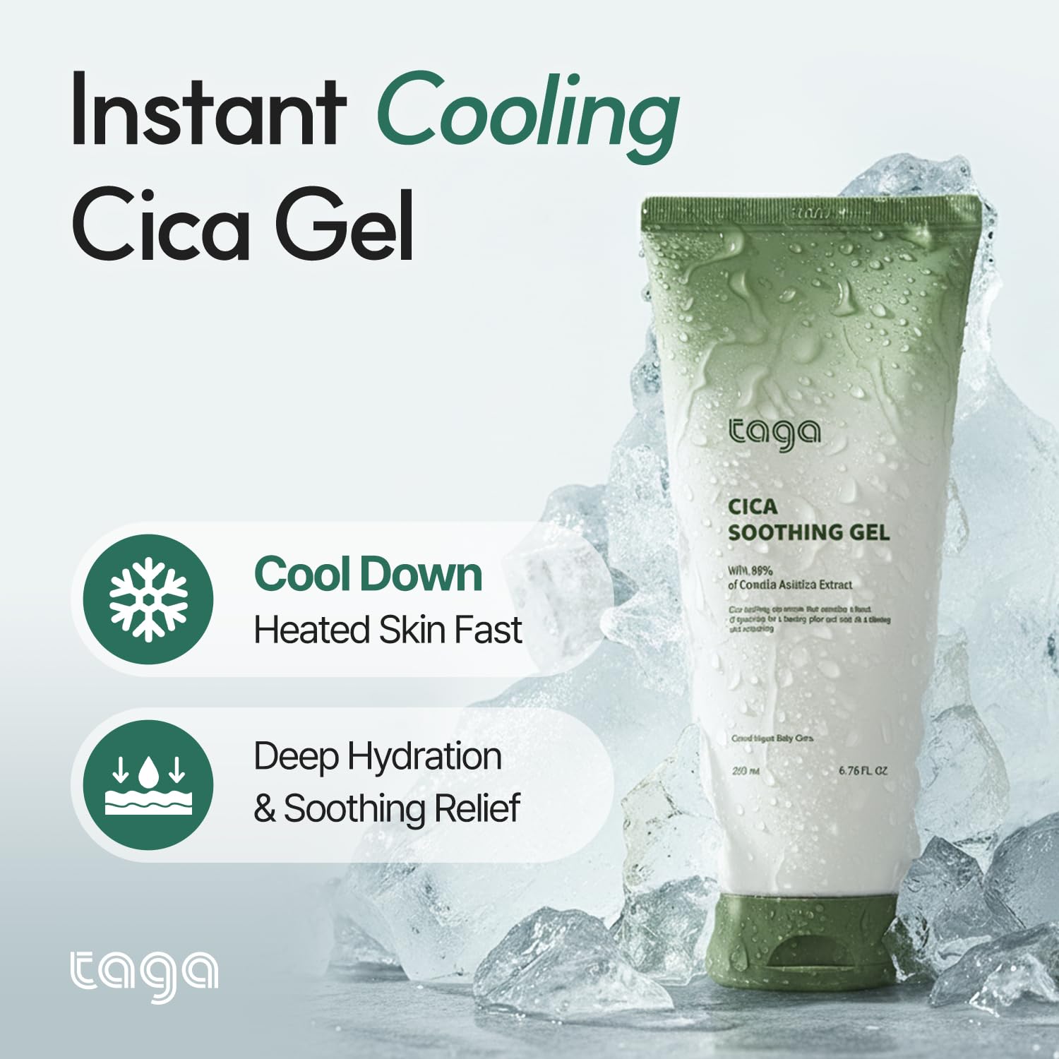 TAGA Cica Soothing Gel 200ml | Vegan Cooling Moisturizing Gel with 900,000ppm Centella & Vitamin K | Lightweight, Fast-Absorbing Hydration for Face & Body | Non-Sticky Cooling Care for Sensitive Skin