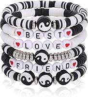 MissRabbit Colorful Heishi Surfer Bracelets Set for Women - Stackable Clay Beaded Stretch Bracelets, Smiley Face Boho Summer Beach Friendship Jewelry Gift