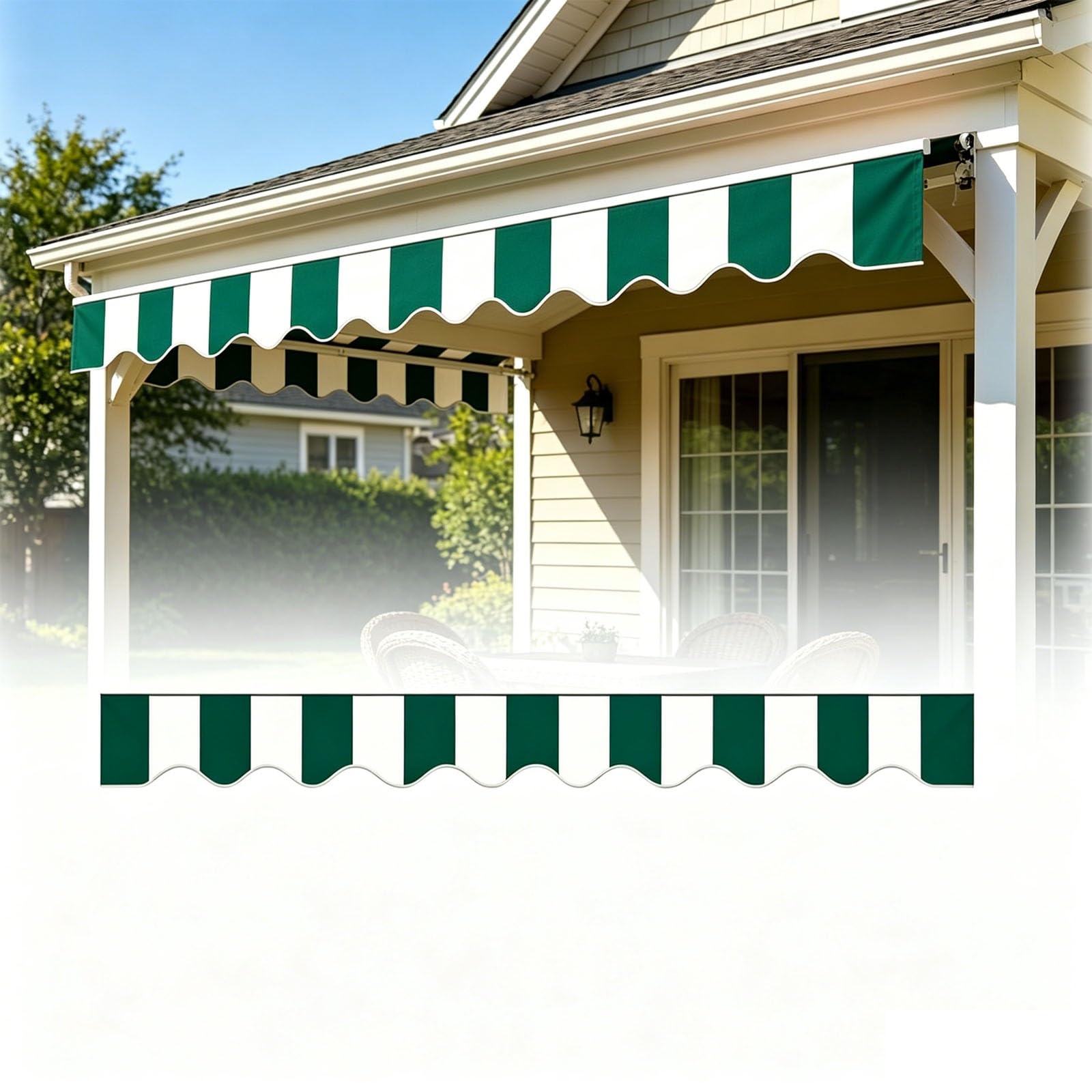 Replacement Wavy Valance Strip for Awning, UV Resistant and Waterproof Polyester Fabric, 2-7 m Ideal Tearproof Sun Shade for Garden and Yard(Green-white 2,W3.8mxH0.2m)