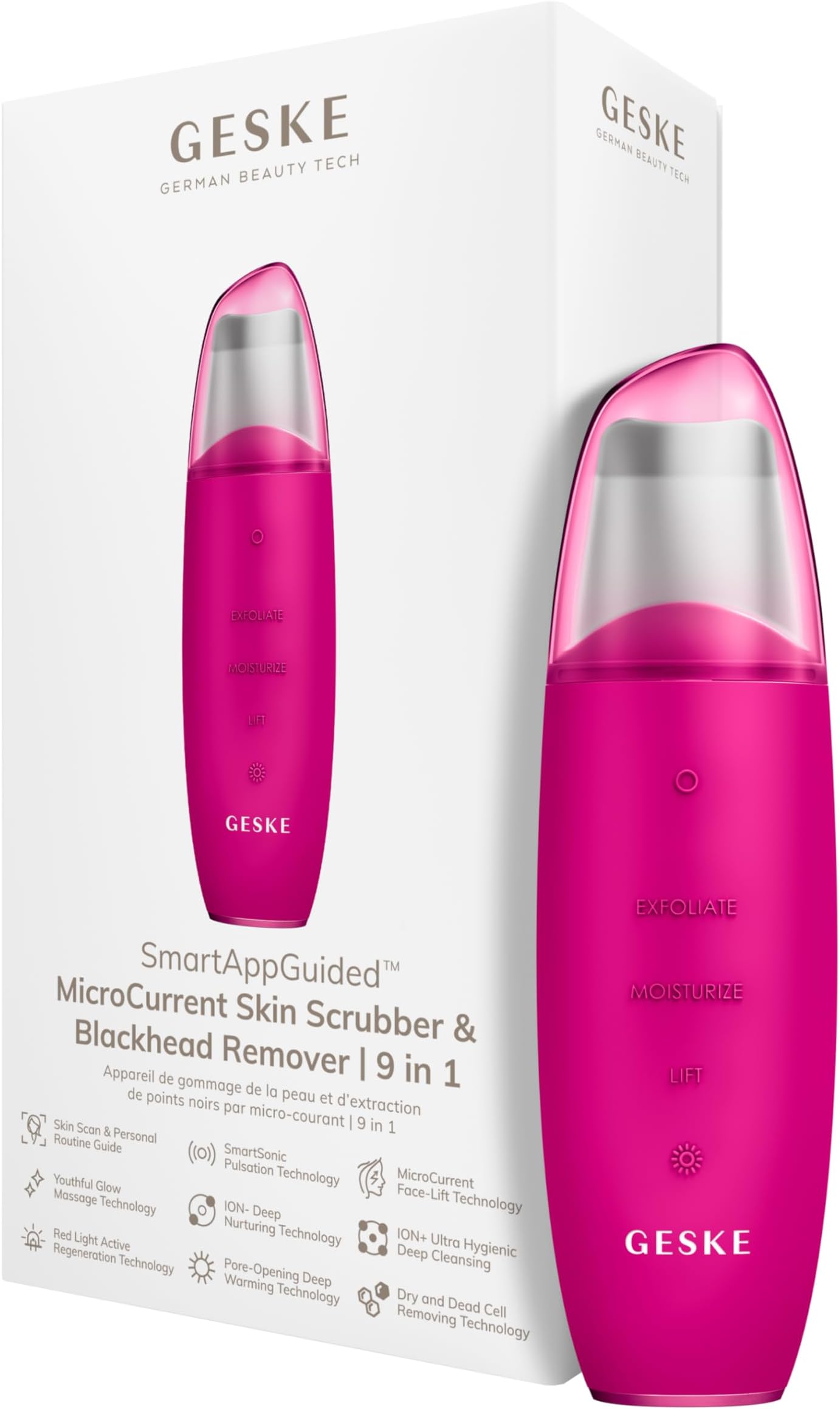 SmartAppGuided™ MicroCurrent Skin Scrubber & Blackhead Remover | 9 in 1 | Skincare Tool | Pores Cleaner | Anti-Aging and Cleansing | Professional face Lift | Blackheads Removal & Extraction