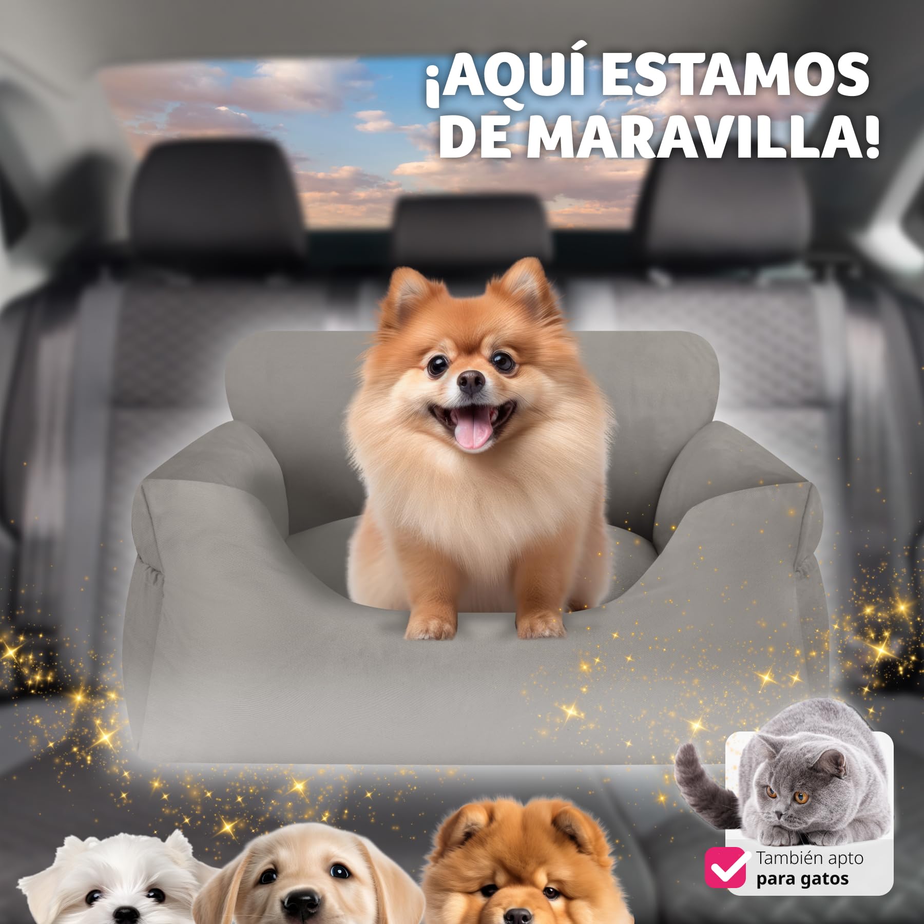tectake® Asiento de Coche para Perros Pequeños y Medianos - Correa Ajustable, Cojín Lavable, Protector y Transporte - Gris
