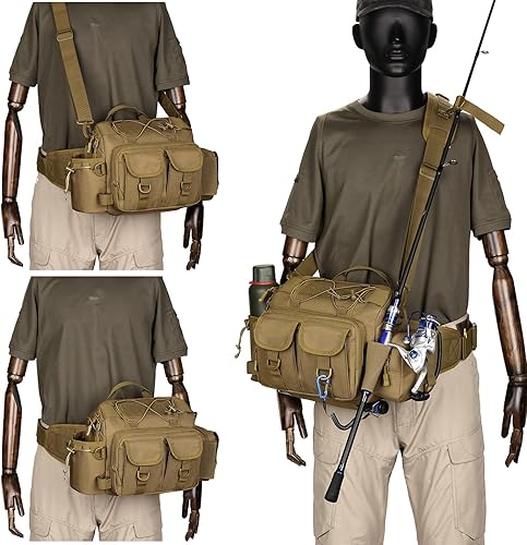 Miniatura 9 de Bolsa de pesca creativa Bolsa organizadora de equipo de pesca Bolsa de pesca senderismo camping bolsa de equipo de pesca Regalo para hombres, Marrón