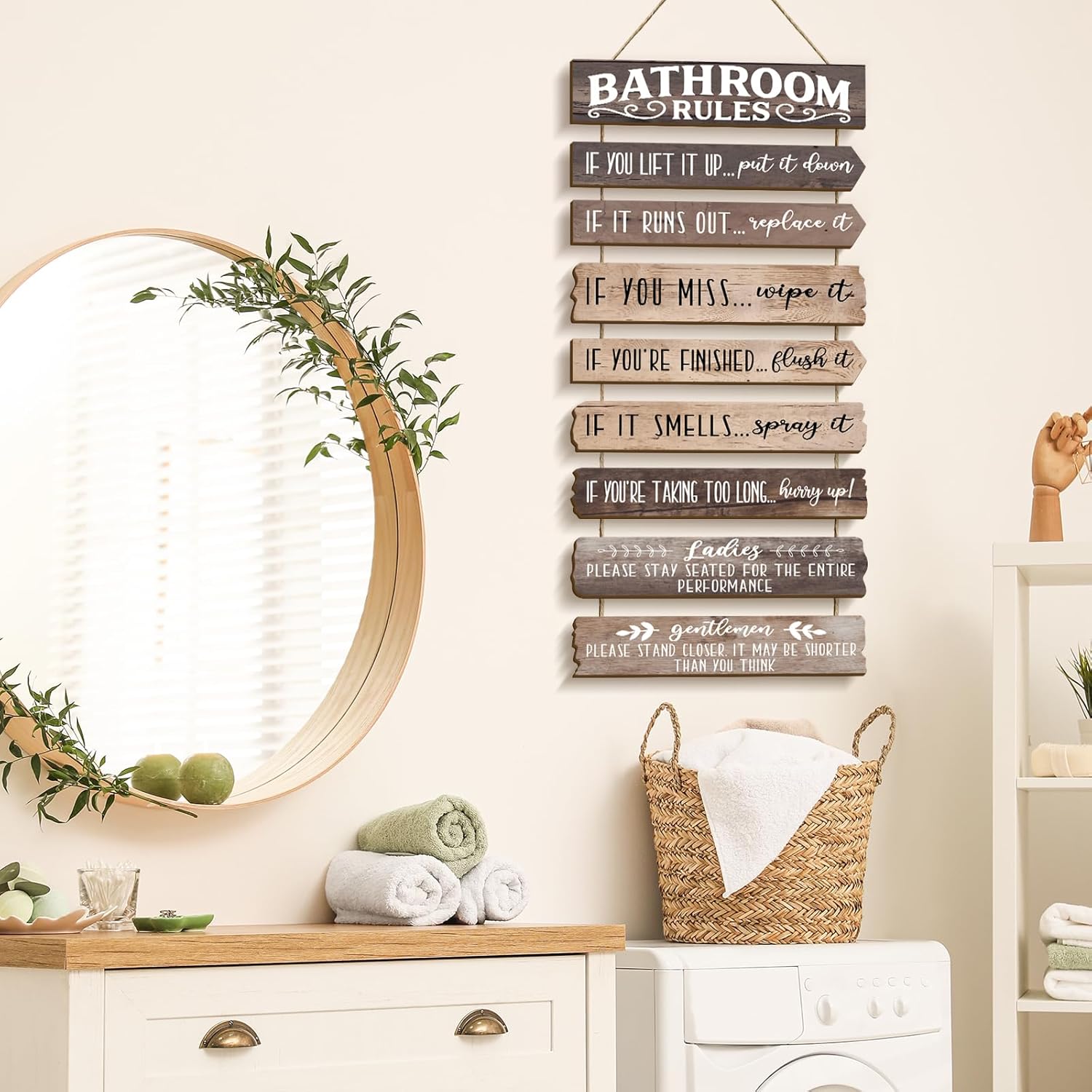 Bathroom Wall Decor Funny Bathroom Signs Bathroom Rules Pictures Wall Art Decor Rustic Farmhouse Toilet Decor Wooden Sign (Brown) - Image 5