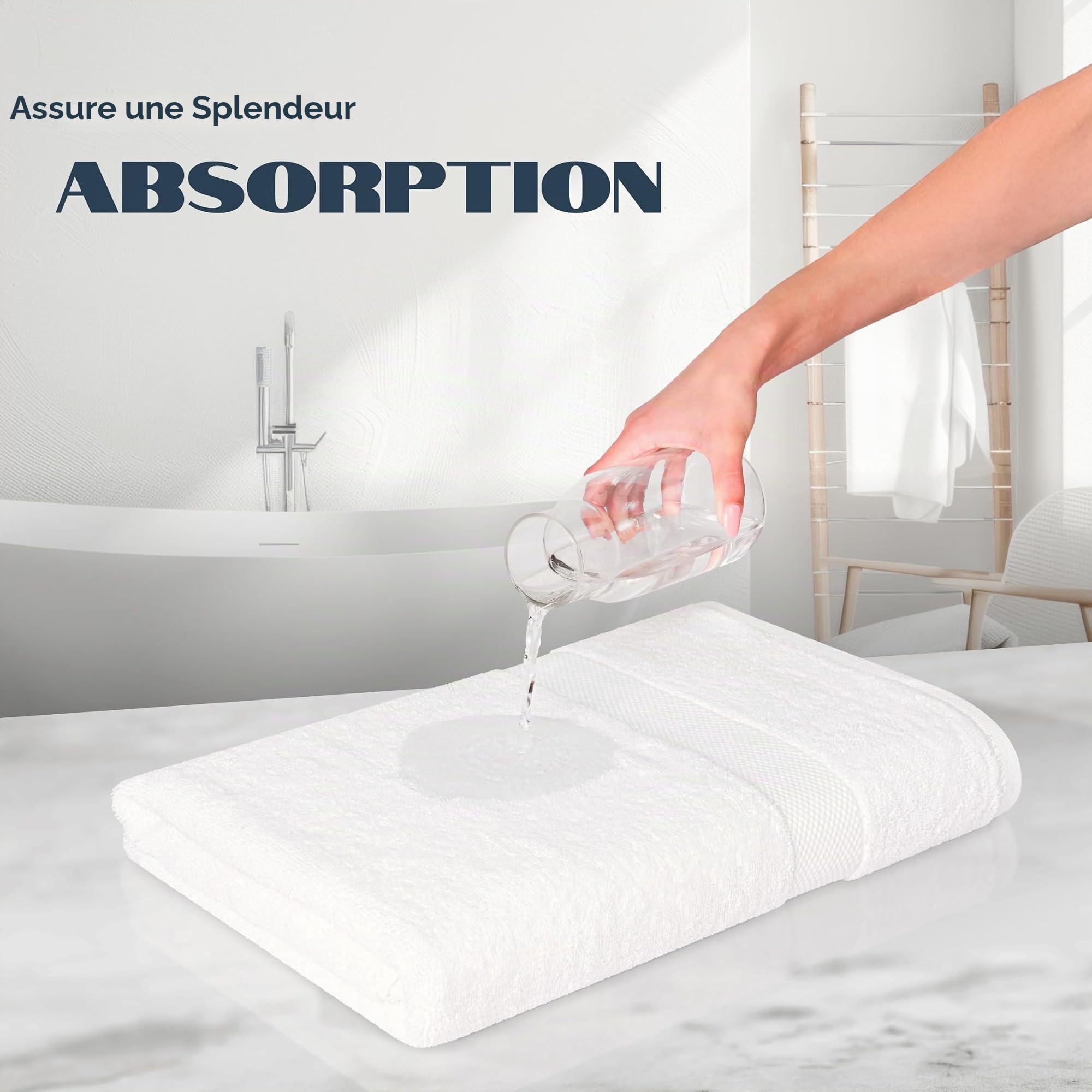 White Classic Lot de 4 Grandes Serviettes de Bain de Luxe de qualité hôtelière - en Coton épais - 700 g/m² - pour Le Corps, Les Cheveux, la Piscine - Blanc - 137 x 68 cm