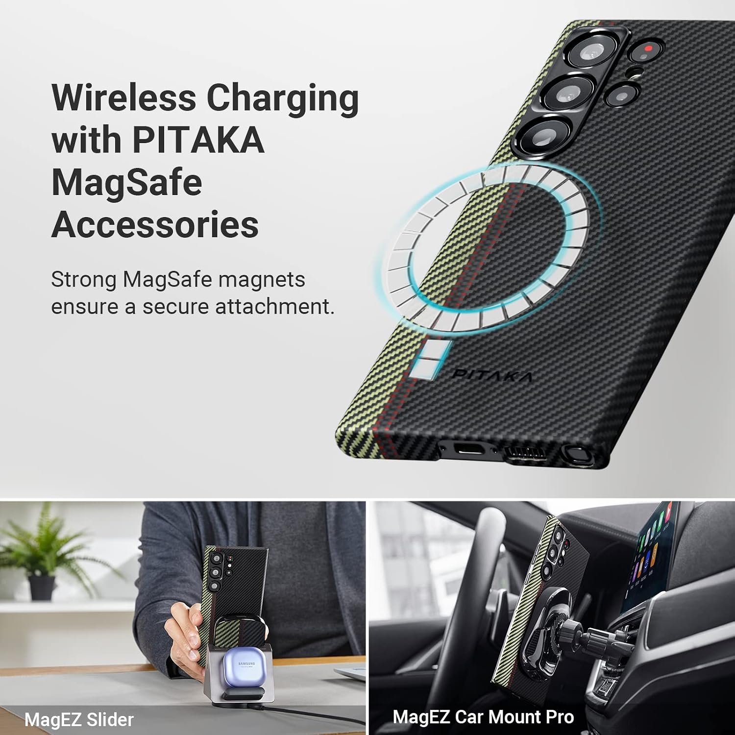 PITAKA Case for Samsung Galaxy S23 Ultra, 6.8 Inch, Compatible with MagSafe, Slim & Light Samsung Galaxy S23 Ultra Case, 600D Aramid Fiber Made [Fusion Weaving MagEZ Case 3 - Overture]