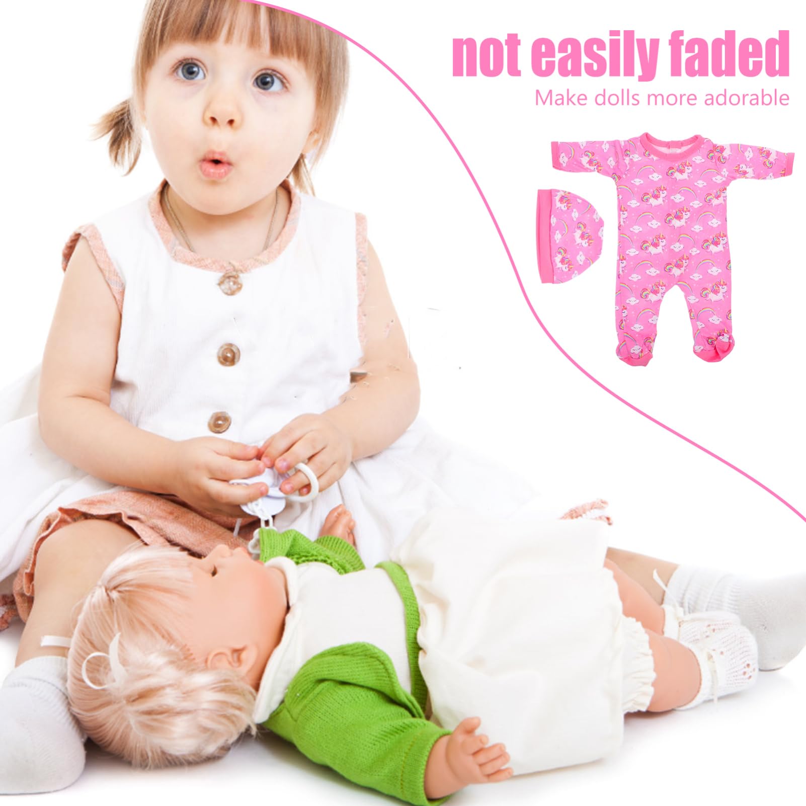 Baby Doll Clothes Accessories 18 Inch 43 cm Overalls Sweet for New Born Baby Dolls Reborn Clothing Girls Accessories Unicorn Pattern Romper Hat Dress up Toy for Boys and Girls - Image 4