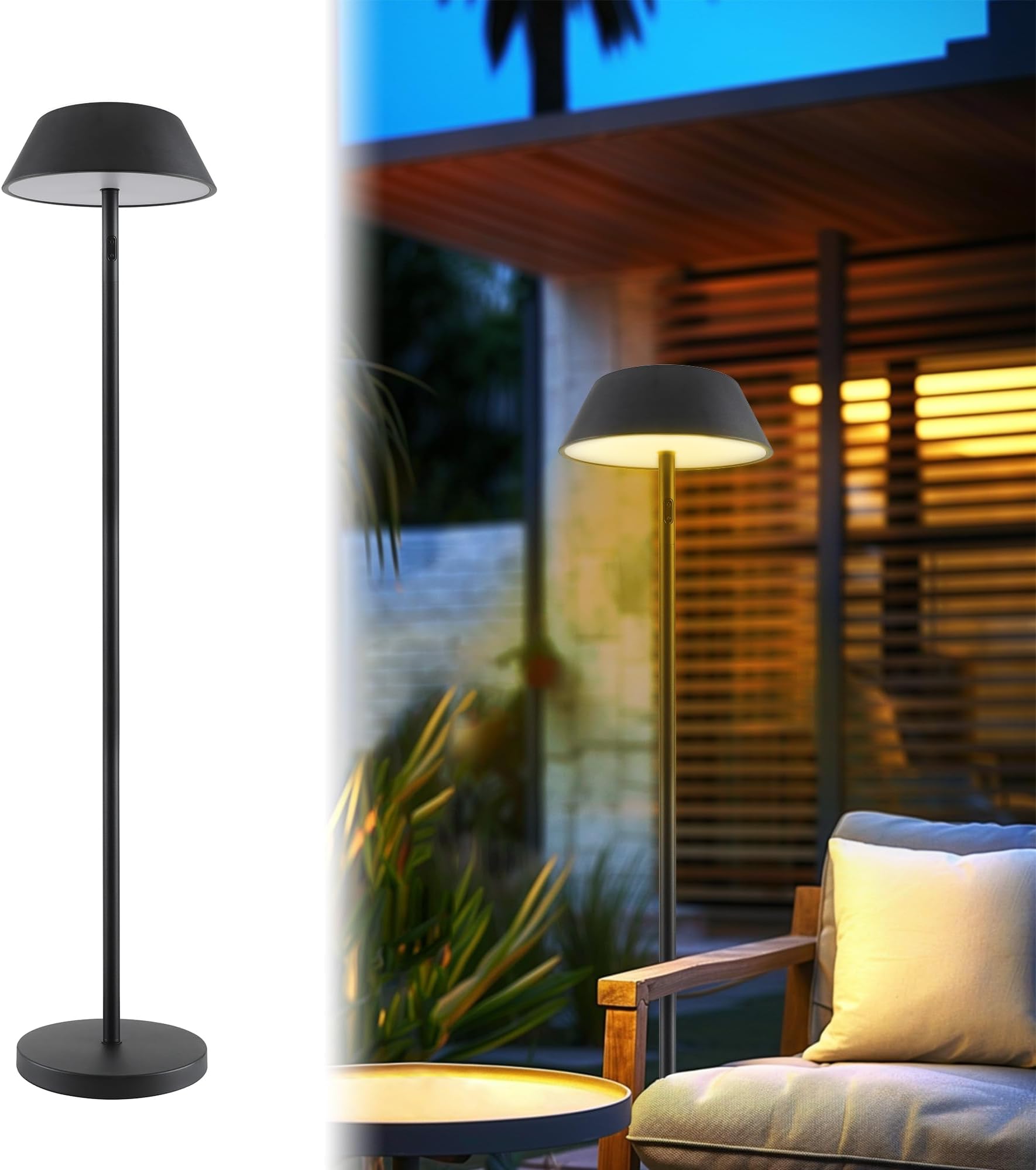 Outdoor Solar Powered Floor Lamp for Patios, Decks, Outdoor Living Spaces, Reading - Tall, Ultra Bright, Cordless, 3 Different Light Colors, Charge Battery by Solar or USB-C (2024 Solar Lamp)