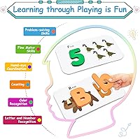 Vista 2 de LiKee Tarjetas flash de números del alfabeto con letras mayúsculas y minúsculas, rompecabezas ABC de madera, juegos a juego, juguetes Montessori