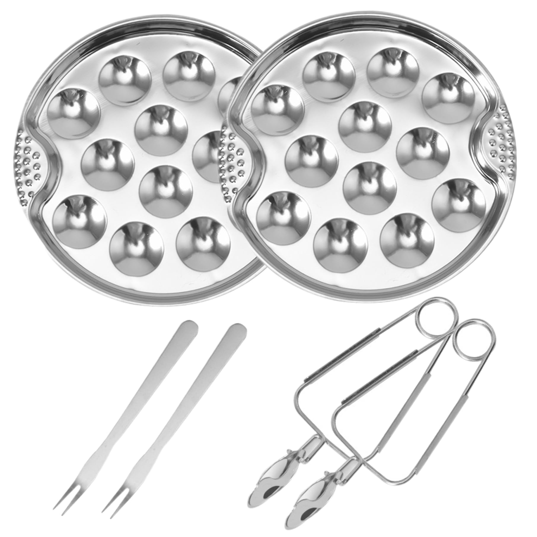 Escargot Plate 2 Sets Stainless Steel Escargot Dish with Tong and Fork Round 12 Compartment Handled Escargot Baking Dish Escargot Dish Escargot Plate Escargot Baking Dish Escargot Tongs