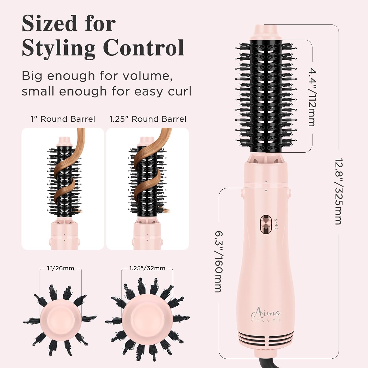 Aima Beauty Blow Dryer Brush Set - 4-in-1 Round Brush Blow Dryer Adds Shine, Smooth, Curl & Volume for Short to Medium Hair, Interchangeable 1” & 1.25” Round Barrel, Ionic Frizz Control, Pink