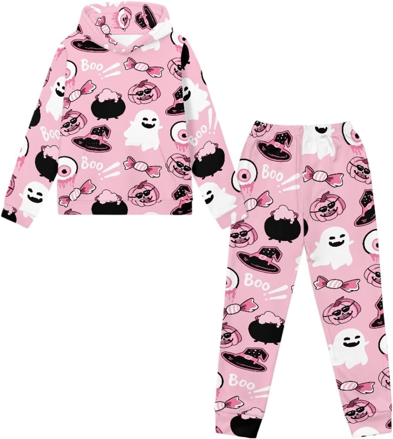 doginthehole Girl Halloween Hoodies and Jogger Set Long Sleeve Hooded Sweatshirt Long Pants 2Pcs Spooky Season Outfits