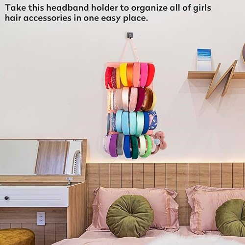 Miniatura 7 de Soporte para diadema colgante para niñas, organizador de diadema de fieltro con 40 ranuras (rosa)