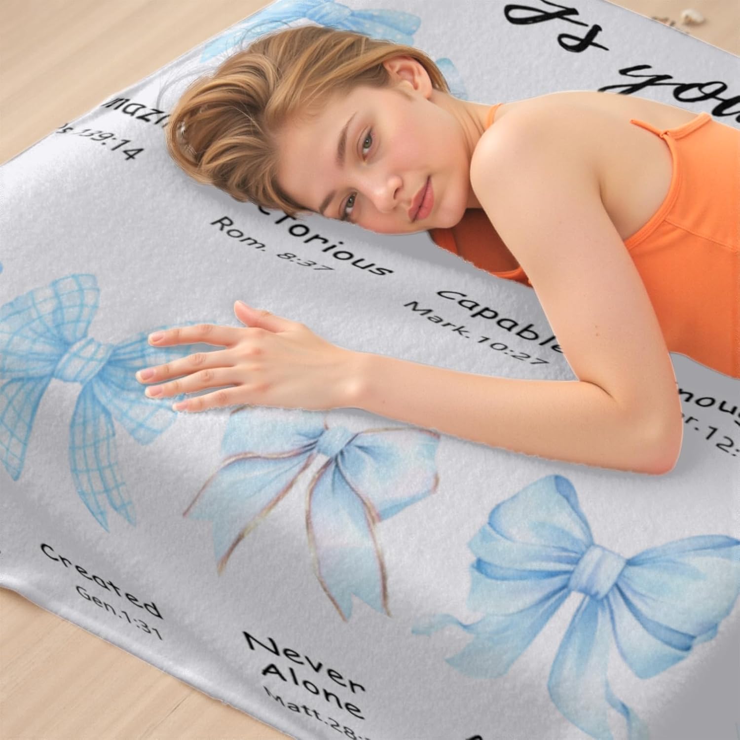 Christian Blanket Blue Bow Decor Religious Gifts for Women Mom Sister Birthday Inspirational Scripture Throw Blankets Baptism Gifts for Girl Christmas Home Decorations 50" x 60" - Image 5