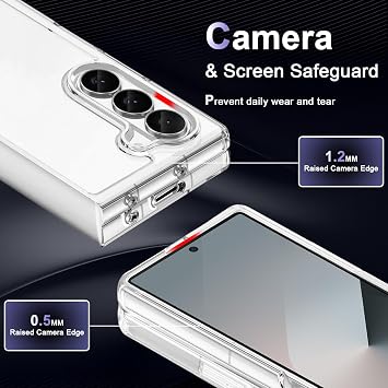 Case for Samsung Galaxy Z Fold 6, Military Grade Drop Protection Phone Case, Yellowing Resistant, Anti-Scratch Hard PC Back, Shockproof Hard Ultra-Thin Protective Cover, Clear