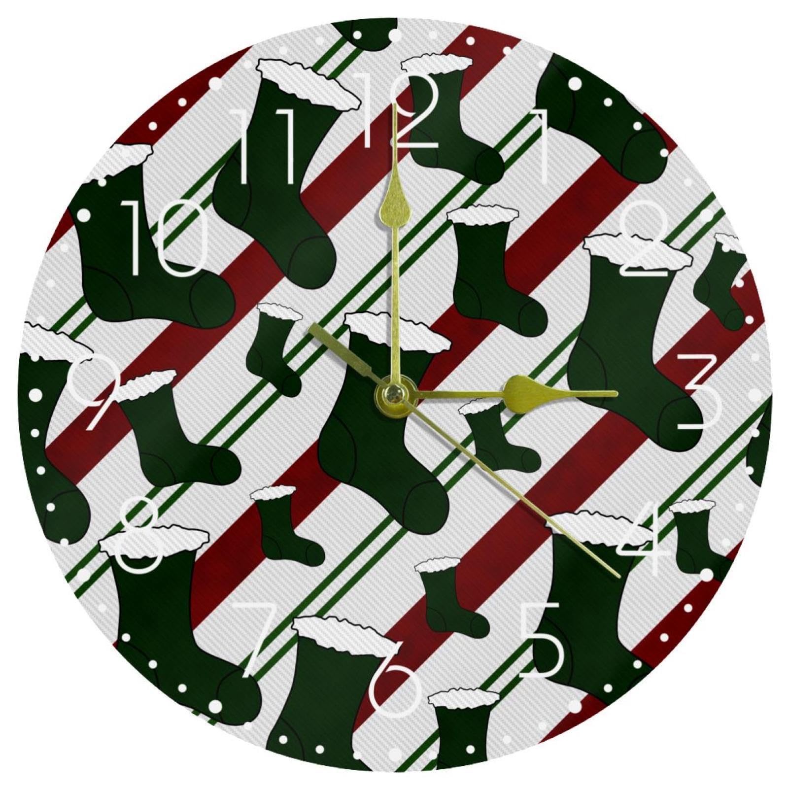 Horloge murale silencieuse déco de Noël verte pour cuisine et salon