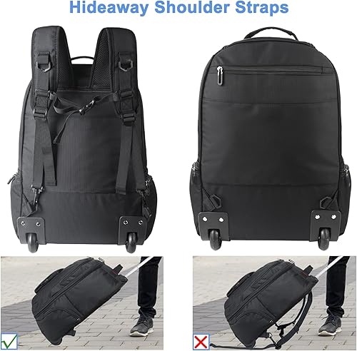 Miniatura 6 de Mochila con ruedas, mochila con ruedas para laptop de 15.6 pulgadas, mochila de viaje para equipaje de mano, bolsa de negocios, para hombres,