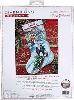 Dimensions 70-08995 Holiday Tradition DIY Personalizable Christmas Cross Stitch Stocking Kit, 16" L, 14 Count Light Blue Aida, Various