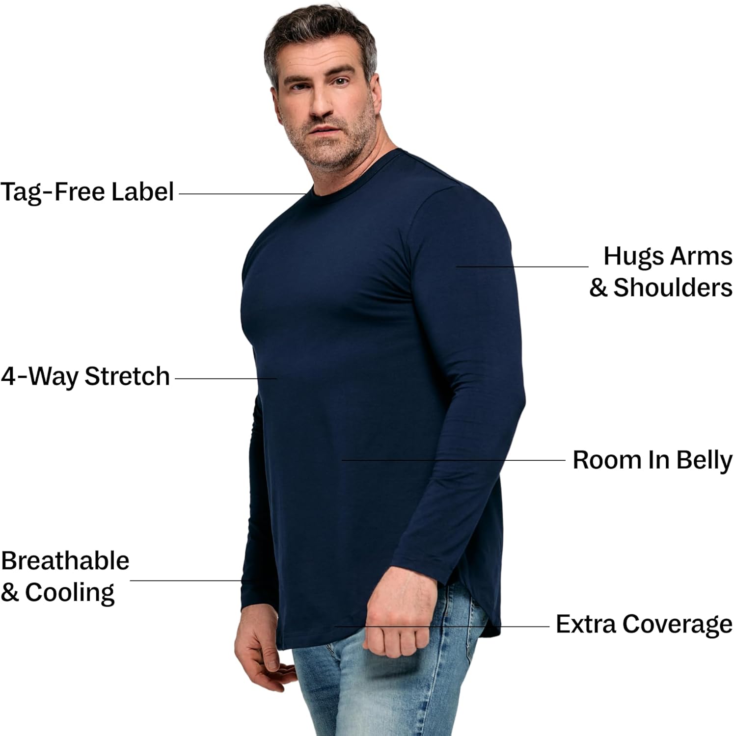 STRONGSIZE Men's Big and Tall Long Sleeve Shirts – Longer Length Long Sleeve Crewneck T-Shirt - Image 2