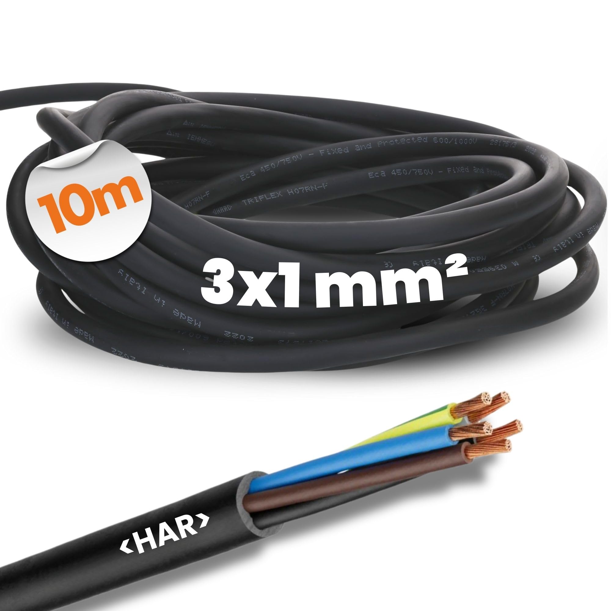 Lapp 1600117 H07RN-F 3G1 - Cable de Goma Flexible 3x1 mm² de 10 m | Manguera de cobre armonizada resistente a rayos UV y aceite, ideal para exteriores, obras, industria y jardín.
