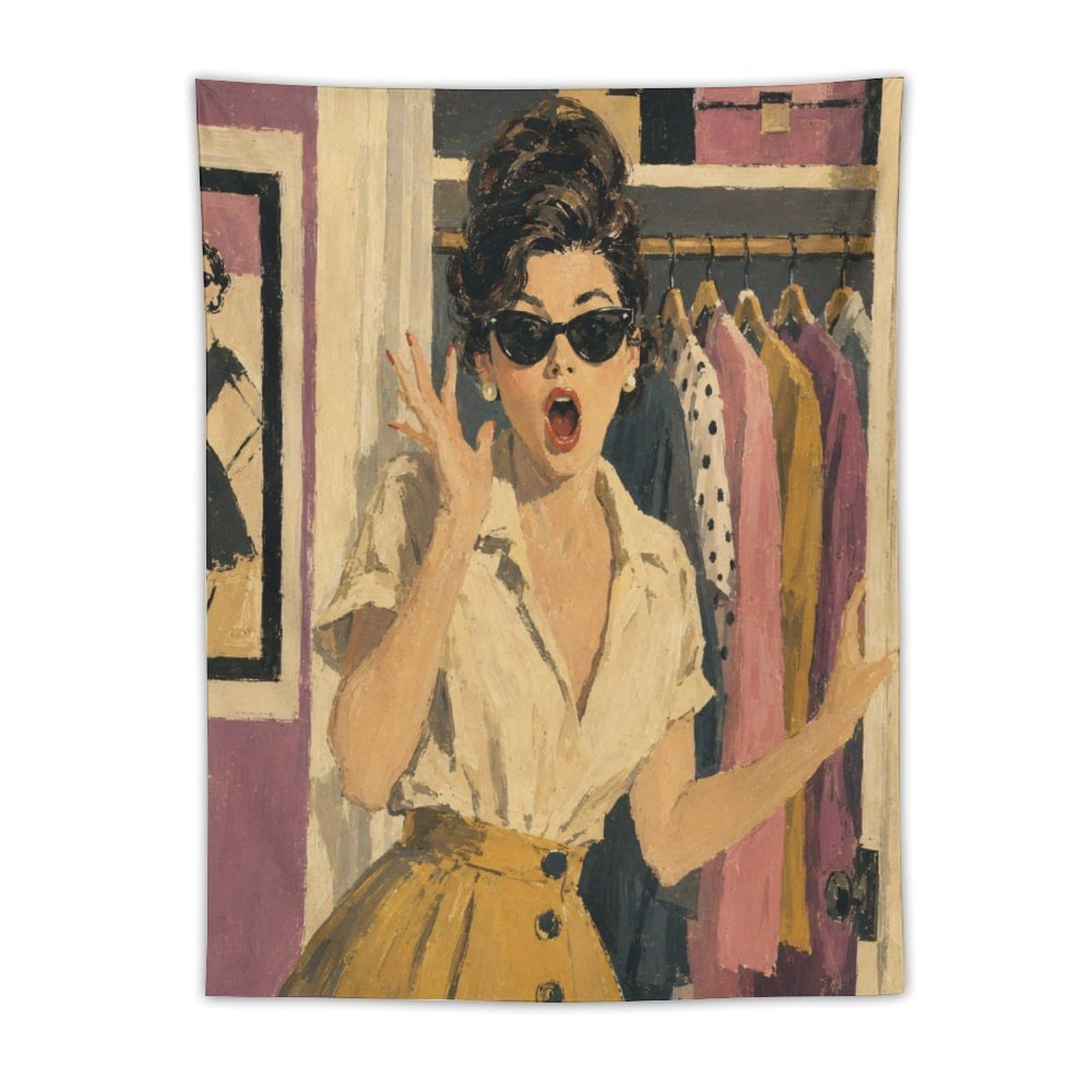 W7C8U2X3 Woman with Sunglasses Wall Tapestry, Ceiling Hanging