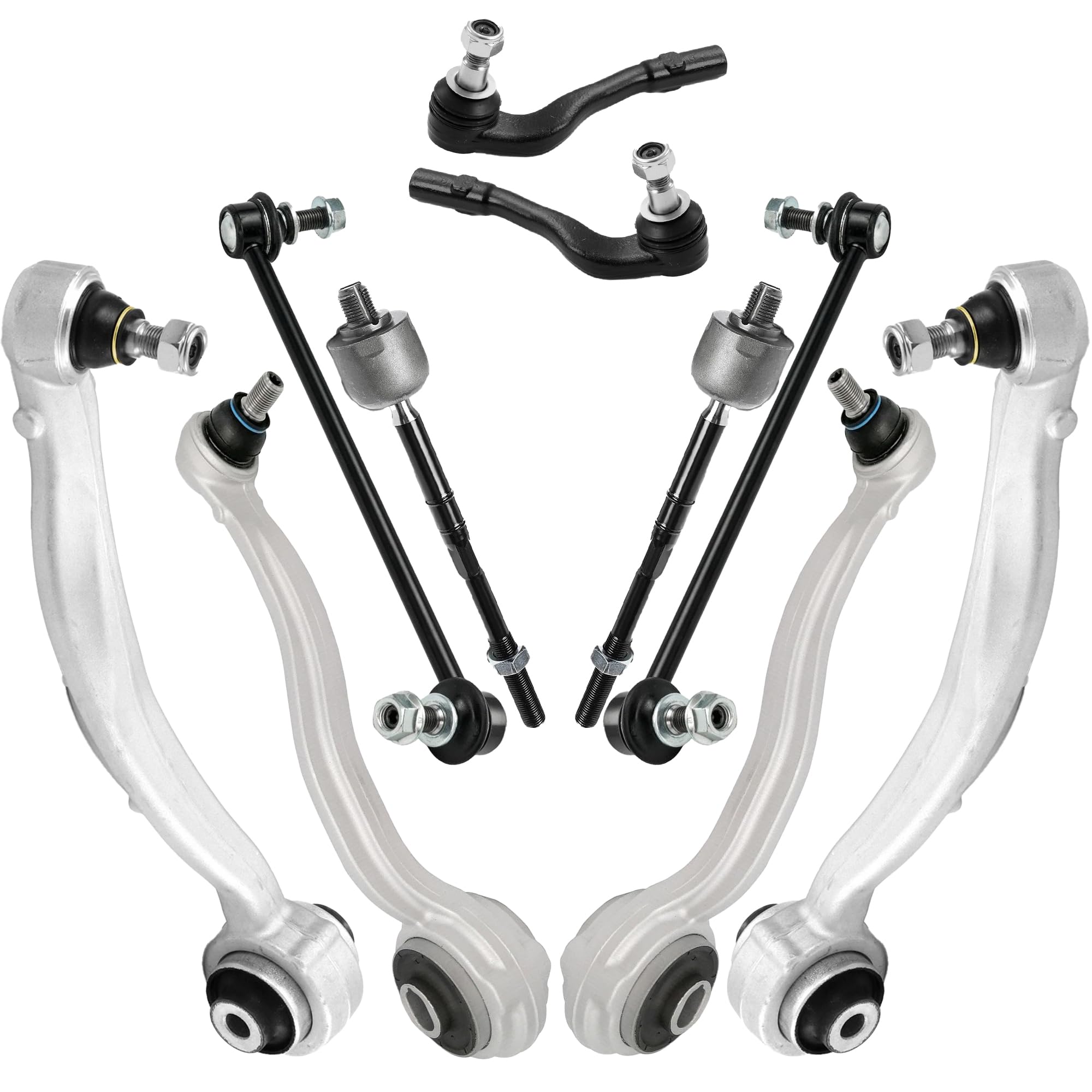 Front Suspension Control Arm Kit Compatible with 2009-2016 Mer-cedes C E SLC SLK W204 S204 C200 C300 C204 C180 E260 C207 E200 SLK200 SLK350 Ball Joint, Sway Bar Link Tie Rod End