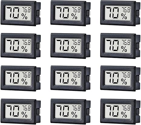 12 Pack Pgzsy Mini Small Digital Electronic Temperature Humidity Meters Gauge Indoor Thermometer Hygrometer LCD Display Fahrenheit (℉) for Humidors, Greenhouse, Garden