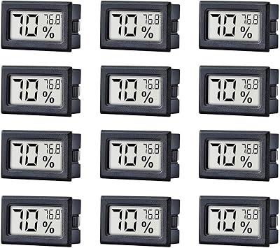 12 Pack Pgzsy Mini Small Digital Electronic Temperature Humidity Meters Gauge Indoor Thermometer Hygrometer LCD Display Fahrenheit F for Humidors, Greenhouse, Garden