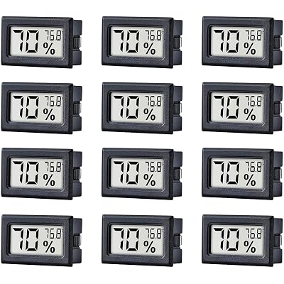 12 Pack Pgzsy Mini Small Digital Electronic Temperature Humidity Meters Gauge Indoor Thermometer Hygrometer LCD Display Fahrenheit (℉) for Humidors, Greenhouse, Garden