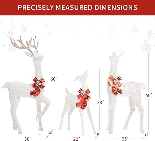 Miniatura 6 de GENIMO 3 piezas de decoración navideña de renos para exteriores, familia de ciervos preiluminados con 365 luces LED, renos iluminados para