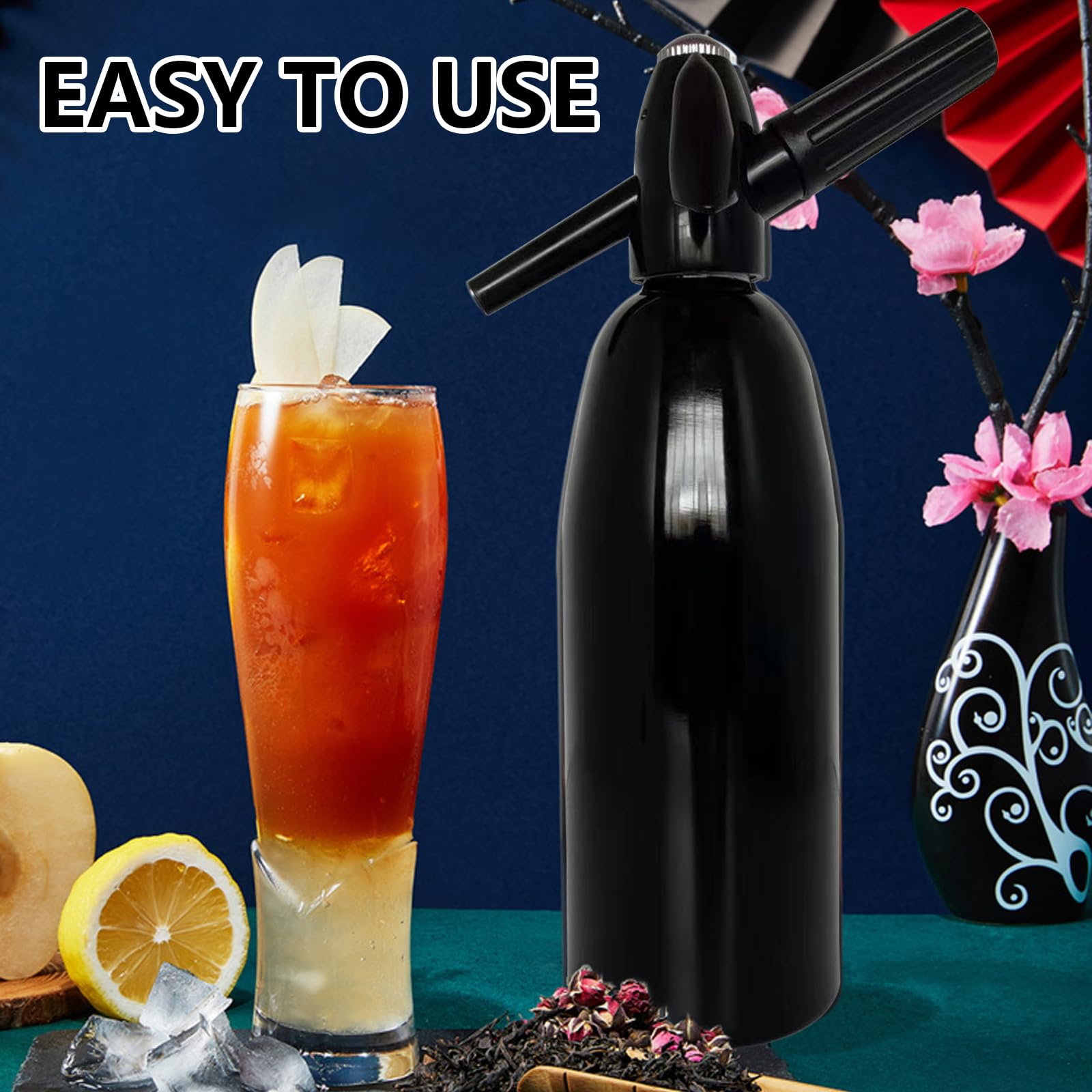 Sifón de Soda, Máquina Para Hacer Soda de 1L Máquina de Aluminio Para Hacer Soda con Limón Minimáquina Portátil Para Hacer Agua con Gas Y Soda Para Bebidas Carbonatadas Jugos Limonada Y Cócteles