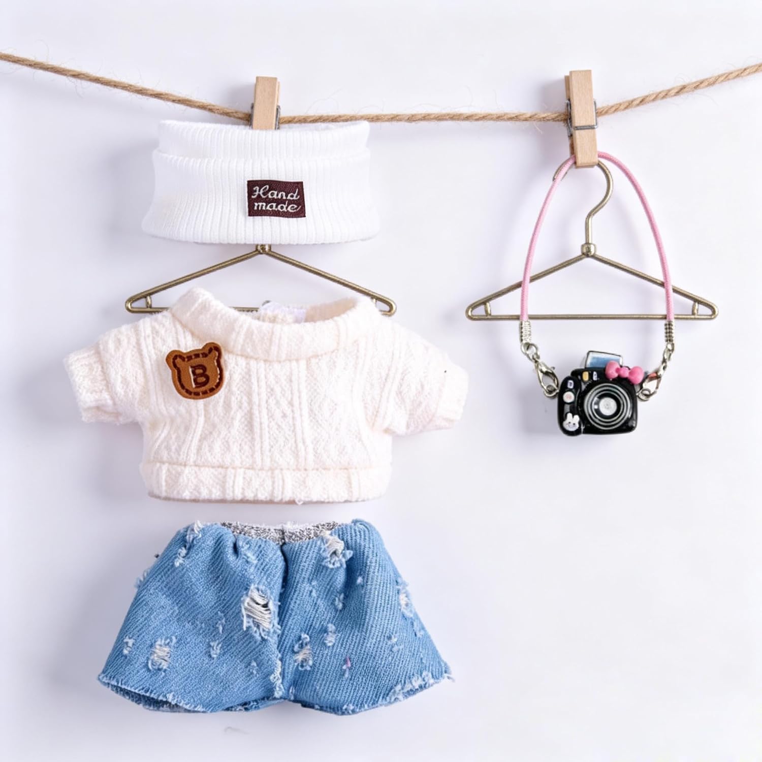 Clothes for Labubu 17cm Dolls(NO Doll) for Labubu Doll Outfits with Accessories Suit for Labubu Cute Stylish Dress Up Set Decorative Camera Blue Jeans image 3