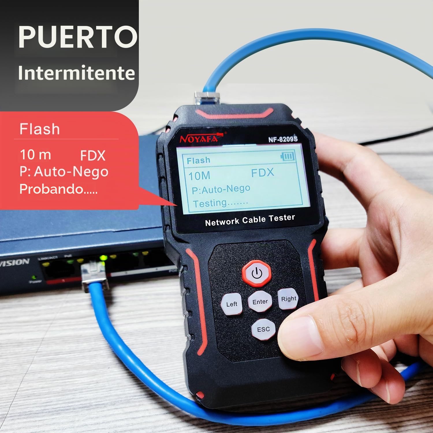 NOYAFA Probador de cable de red con POE, trazador de cables con prueba de longitud de cable, puerto intermitente, NCV para cable de red, compatible con carga tipo C NF-8209S