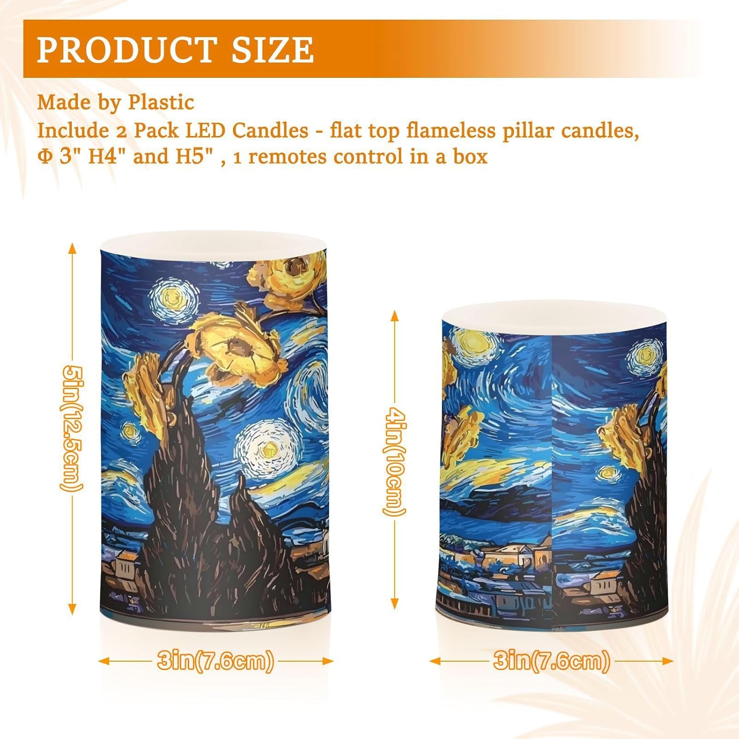 ALAZA Starry Sky Blossom Flickering Flameless Candles Pillar Led Candles Battery Operated Candles with Remote and Timers Set of 2