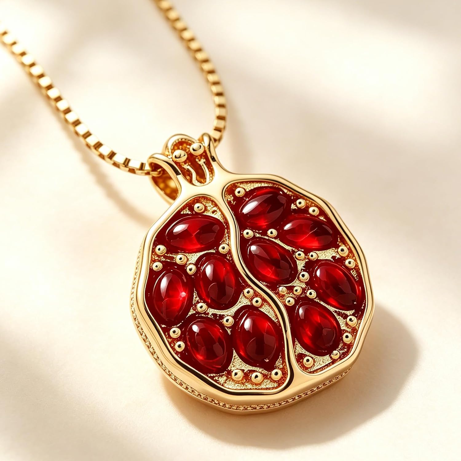 Pomegranate Necklace for Women, Red Crystal Pomegranate Stone Necklace, Gold Fruit Pendant Charm Jewelry, Metallic Style Pomegranate Jewelry