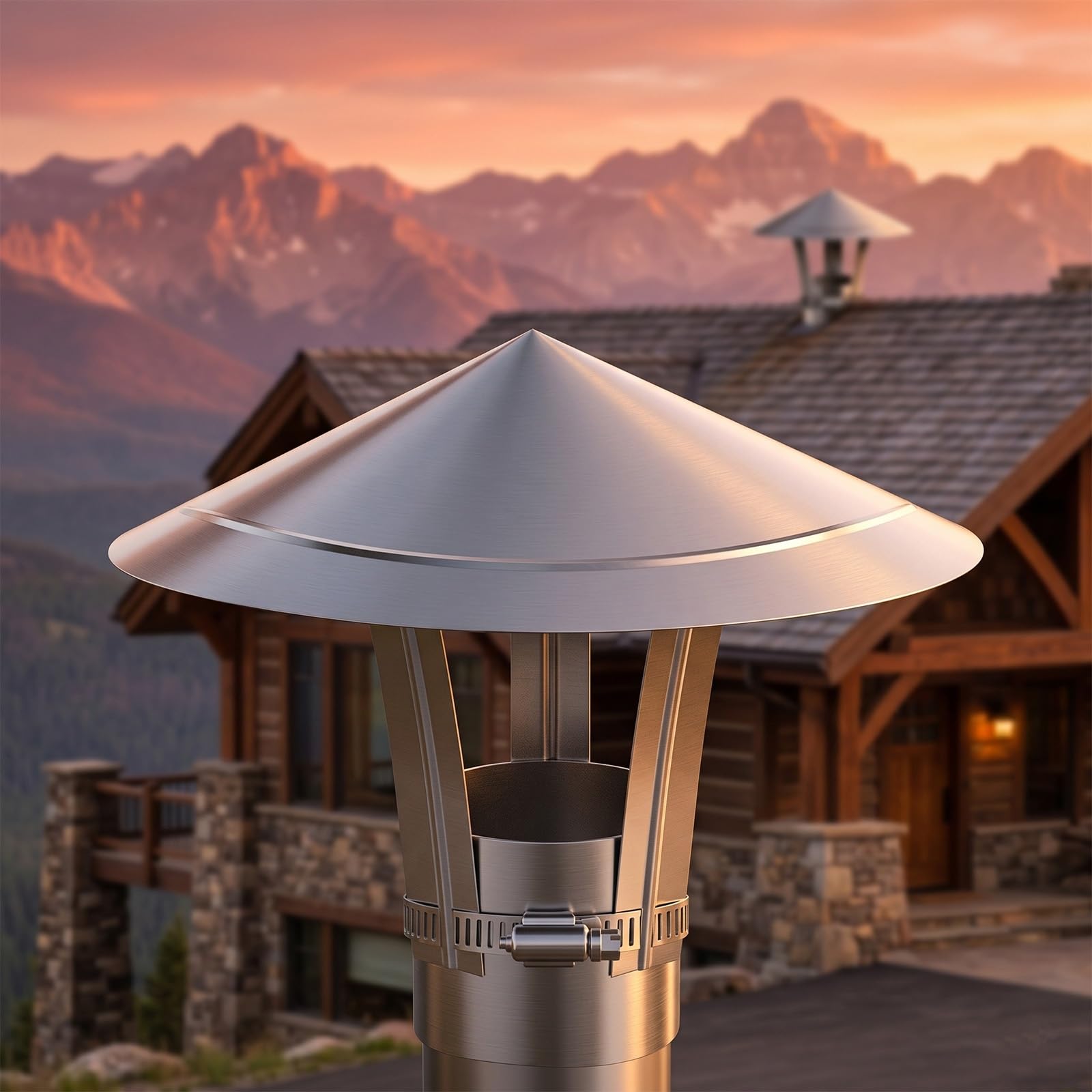 Sombrerete Chimenea Acero Inoxidable Tapa Protectora para Tubo de Estufa Caperuza Antilluvia Sombrero de Ventilación Techo Salida Humos Deflector Viento Tiro Óptimo Fácil Montaje(300mm)
