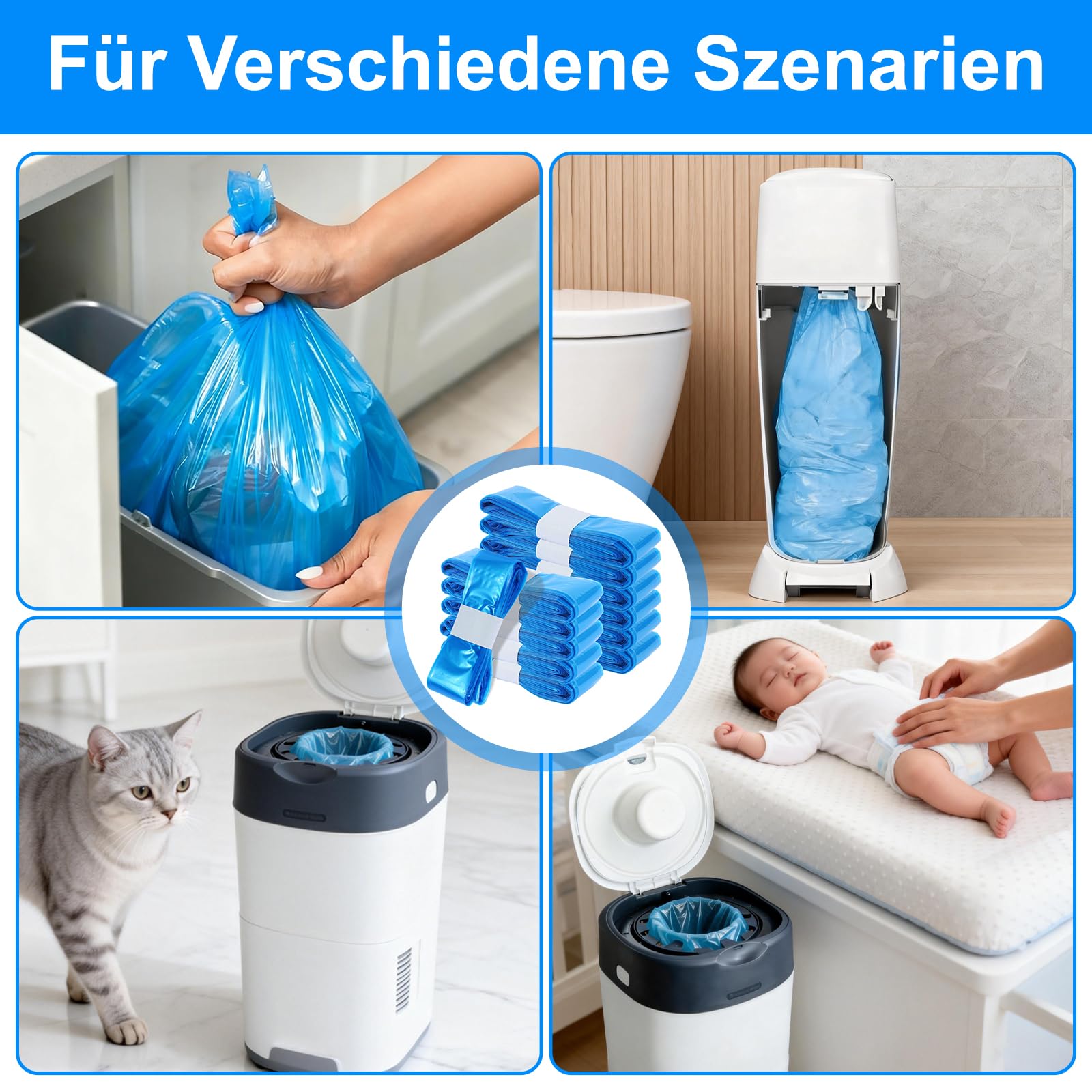 Windeleimer Nachfüllfolie & Nachfüllkassetten 30 Stück, Universal für Windeleimer & Katzenstreu-Entsorgungsbehälter