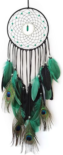 Donko Dream Catchers Handmade Large Dream Catcher with Glow Beads Peacock Feather Dream Catcher for Adult Bedroom Wall Decor Hanging Ornament Craft Gift