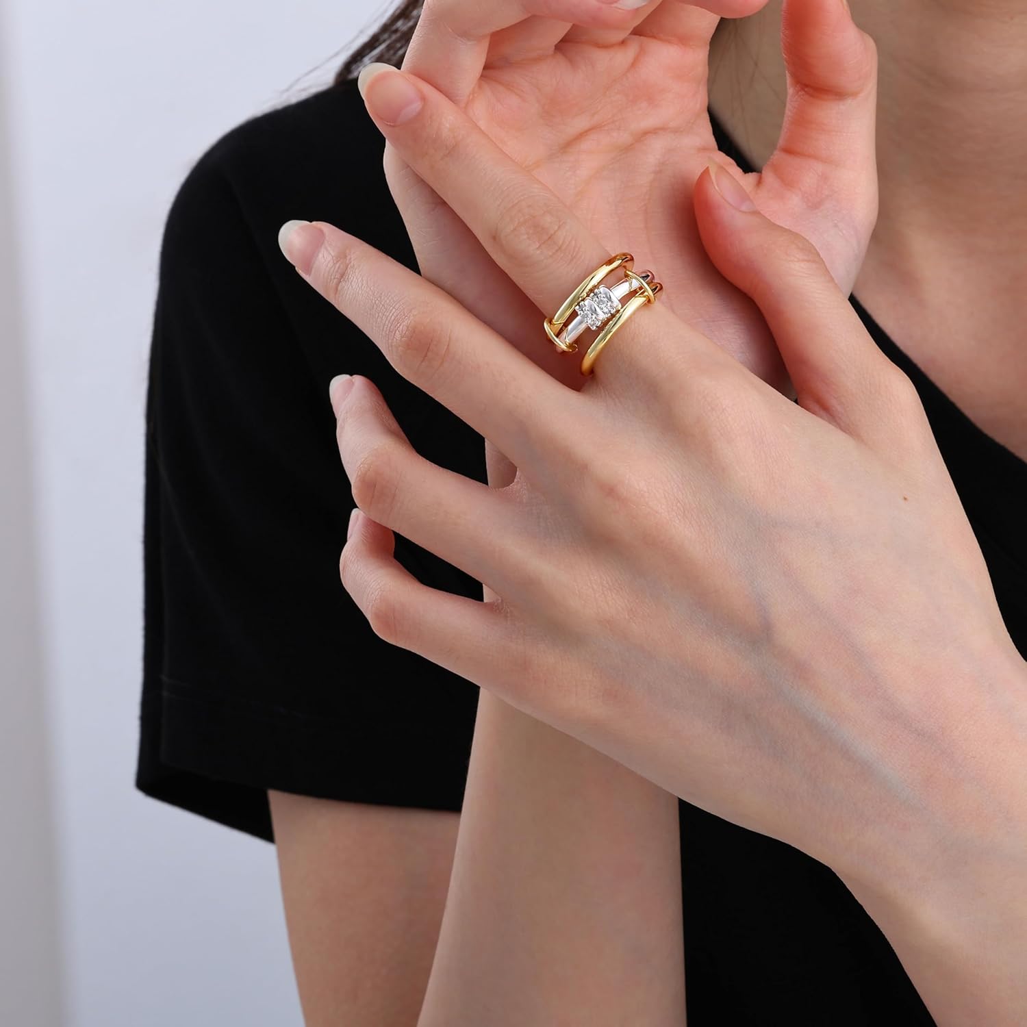 Stackable Rings for Women Non Tarnish, Dainty 14K Gold/Silver Plated CZ Rings Multi Chunky Ring Mixed Metal Stacking Rings Set Gold Jewelry for Women Gifts - Image 2