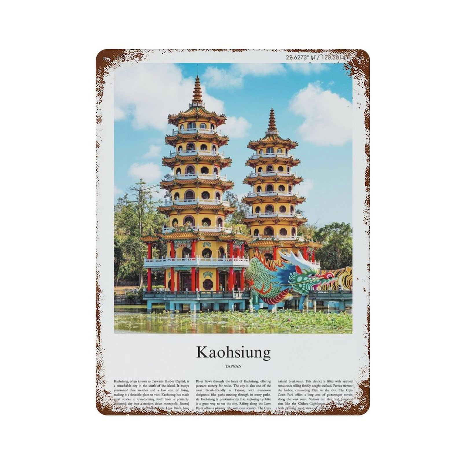 xiaoxiaoshen Kaohsiung Taiwan City Scenery Wall Decor Art Metal Tin Poster Modern Home Decor Art Home Bar Shop Decorations Vintage Sign 40x30cm