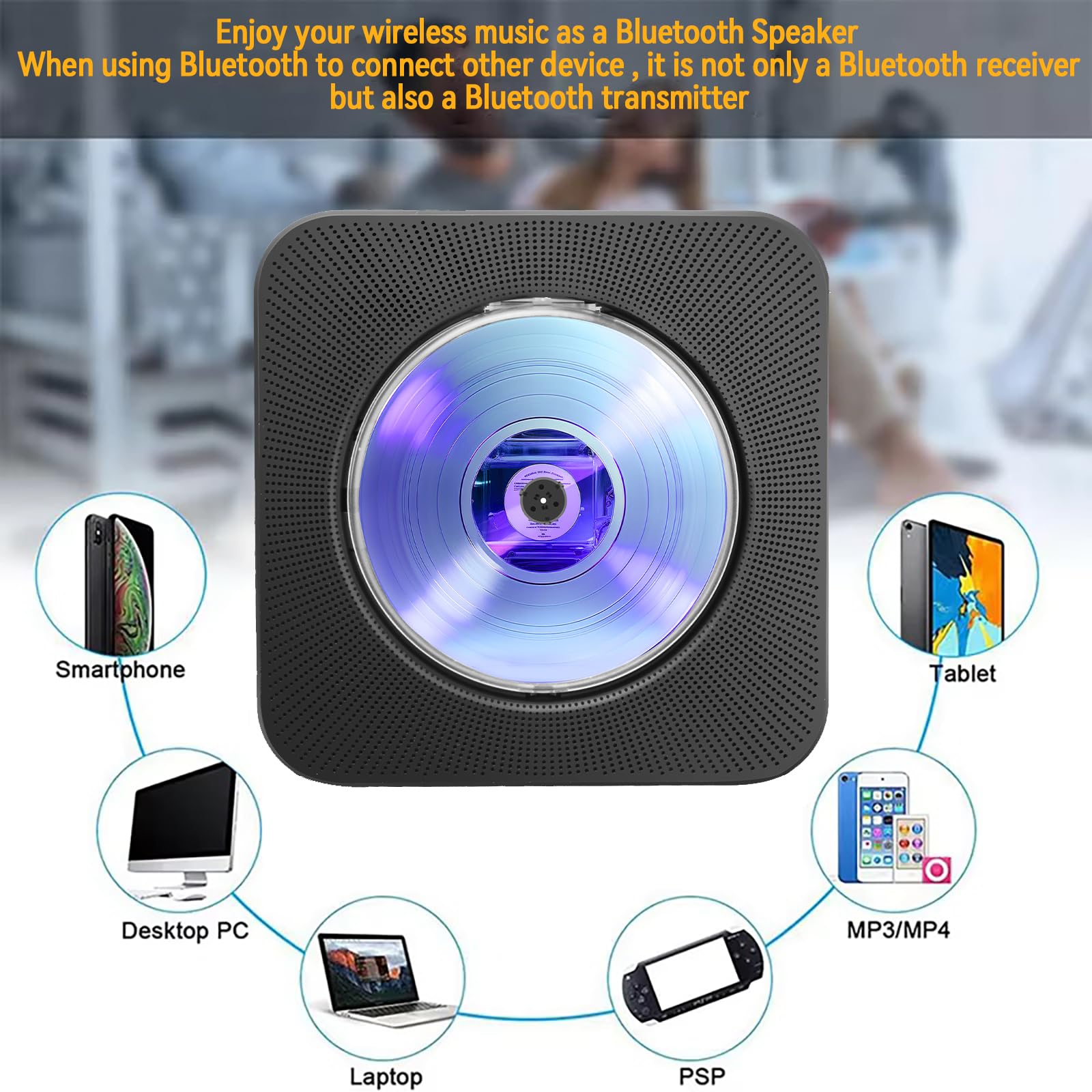 Tragbarer Bluetooth CD-Player mit Lautsprechern - 8-in-1 HiFi-Stereo-Soundsystem für Zuhause, unterstützt CD/Bluetooth/FM-Radio/USB/AUX/Timer/Fernbedienung